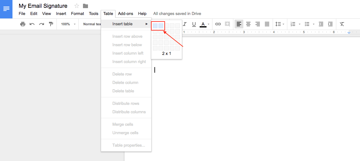 Create a table in your Google Doc